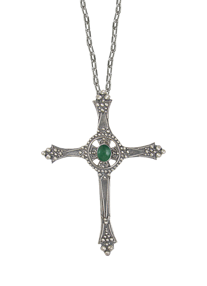 Sterling Silver Baroque Cross Pendant With Jade